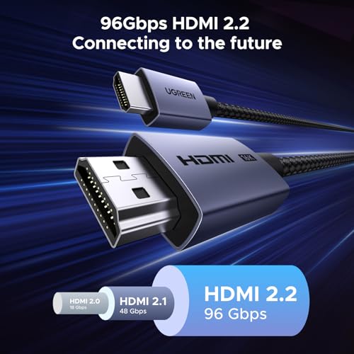 UGREEN HDMI 2.2 Cable 16K 96Gbps Braided Cord, Male to Male 2m, Supports 8K@240Hz 4K@480Hz eARC VRR QFT, Compatible with PS5 TV Monitor Aluminum Housing