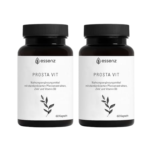 ESSENZ Prosta Vit – 2x60 Kapseln mit Kürbiskern-, Sägepalmen- & Brennnesselwurzel-Extrakt sowie Zink & Vitamin B6 – vegan, glutenfrei & laktosefrei
