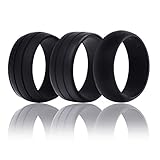 Jet-Bond FS10 Men's Silicone Wedding Ring Band Pack of 3 Designs Black for Comfort Fitness Exercise Active Husband Engineers(Black of 3, size 9)