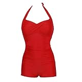 Taiycyxgan Elegant Retro Monokinis Boy-Leg One Piece Ruched Swimsuit