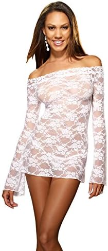 Sexy Lingerie Full Lace Rose Perspective Sexy Pajamas Womens Sleepwear Trim Nightgown(Free, White)