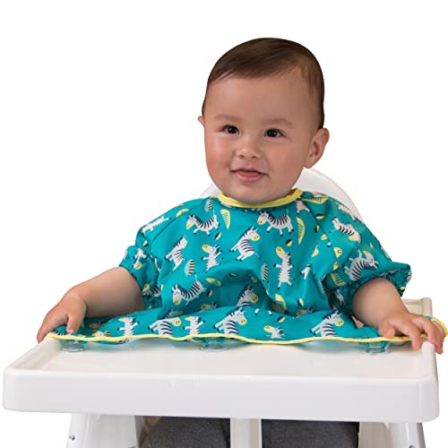 Tidy Tot®™ Cover & Catch™ Weaning Bib with Short Sleeves. Attaches to Highchairs with Suction for Mess Proof Baby Feeding. Waterproof Short Sleeved Bibs. Coverall BLW Bibs. Travel Bag Included.
