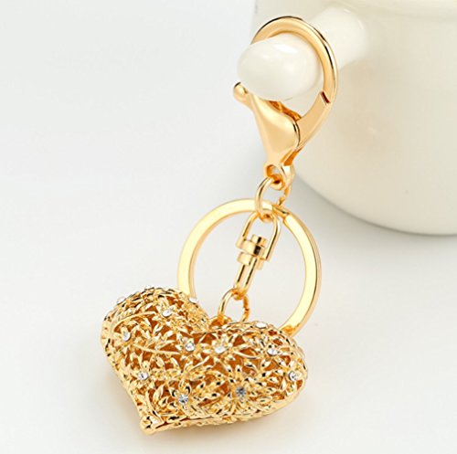 Fashion Metal Imitation Diamond Heart-shaped Handbag Backpack Wallet Keychain Car Key Ring Gift Sets for Girls Women (Dark Gold)