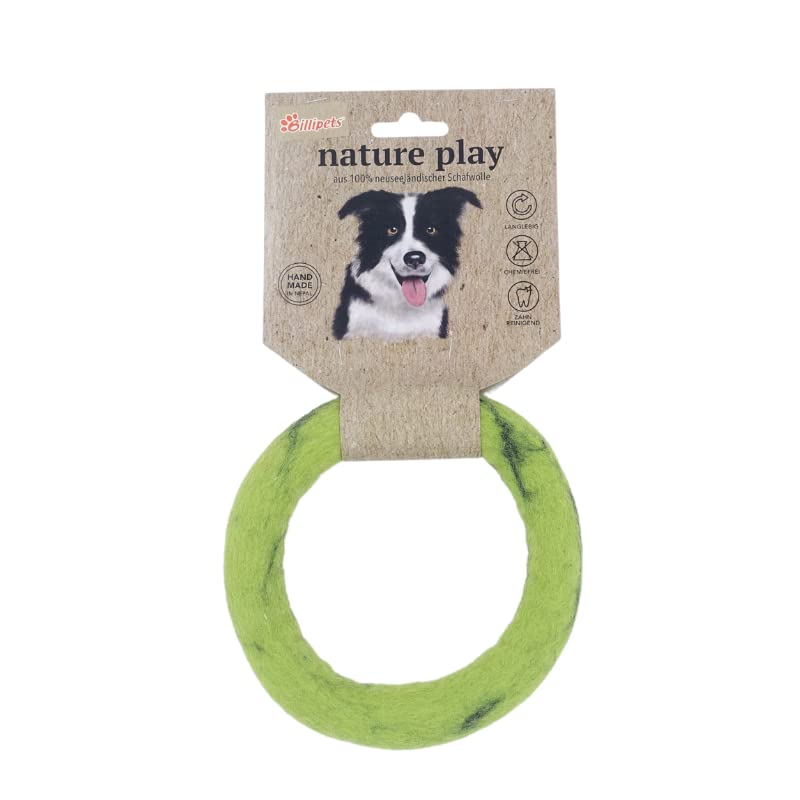 Billipets New Zealand Natural Wool Fuzzy Ring Dog Toy 15cm (Green)