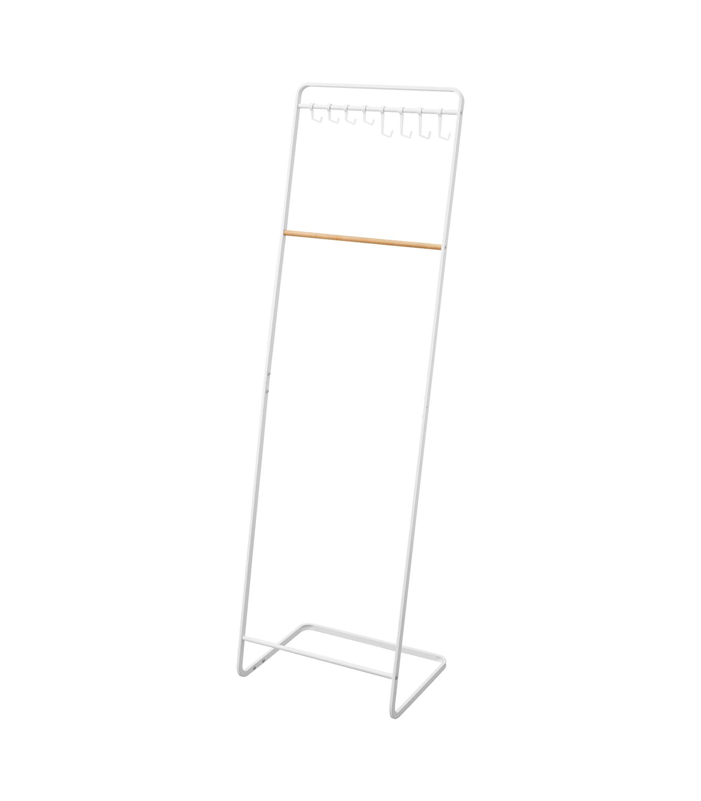 Yamazaki Home Freestanding Coat and Clothes Rack Hanger Stand Metal with Wooden Bar and Hooks for Hat Storage | Steel + Wood, One Size, White