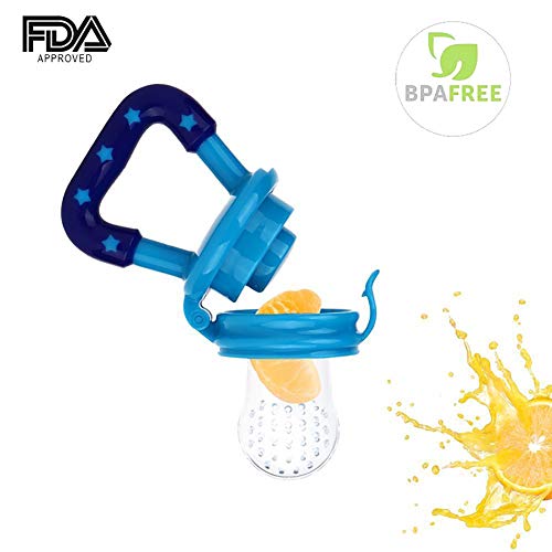 2 Pack Fresh Food & Fruit Feeding Pacifier - Silicone Teething Pacifiers | Great Baby Nibbler Food Feeder Teether | Baby Feeding Teething Toys Set for Toddlers & Kids (Medium, Blue/Green)