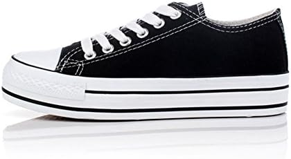Anjojo New Womens Canvas Lace Up Plimsoll Flat Gym Shoes Trainers Sneakers Black 6.5 B