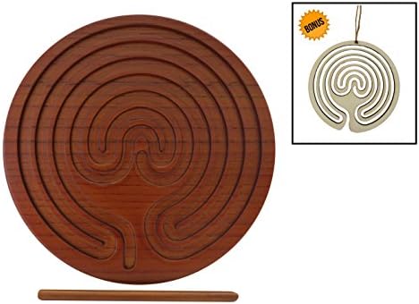 Deluxe Wooden, Wood Finger Labyrinth for Mindfulness &amp; Meditation - in Small 8" dia. Classical 7-Circuit Pattern - for Children &amp; Adults to Reduce Stress, Decrease Anxiety &amp; Find Calm, Eco-Friendly