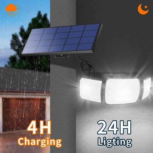intelamp Solar Lights Outdoor with Remote Control, 2.7 Cable | Solar Sensor Lights with Dual Sensors 1200LM Waterproof Flood Lighting for Yard, Garage, Garden