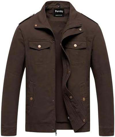 Amazon.com: Men's Stand Collar Military Jacket Casual Cotton