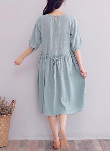 LifeShow Women's Casual Loose Half Sleeves Summer Midi Tunic Linen Cotton Dresses