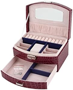 GUANYA High-grade leather jewelry box 2 layers sector shape cosmetic storage box birthday gift makeup organizer (purple)