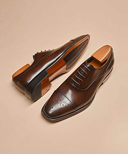 Latest Model Men Dress Shoes Formal Oxford Office Genuine Leather Shoes (10.5 Dark Brown) - Thumbnail 2