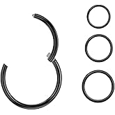 16G 18G 20G Surgical Stainless Steel Hinged Nose Ring Hoop Clicker Septum Cartilage Helix Daith Tragus Hoop Earrings Gold -Silver-Rose Gold-Black 6mm 8mm 10mm 12mm Hypoallergenic Body Piercing Hoop for Women Men