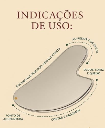 Pedra Gua Sha Inox Profissional – Massageador Facial e Corporal Anatômico, Drenagem Linfática e Lifting Natural, Aço Inoxidável Médico, Reutilizável e Higiênico (Inclui Bolsinha Protetora)