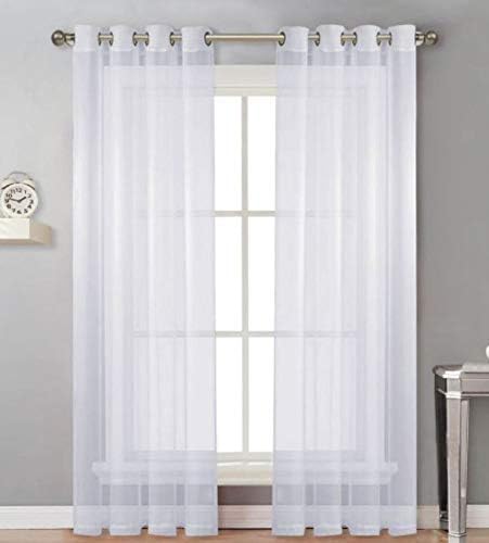 CurDecor Tulle Panel Curtains, Soft Sheer Drapery Lightweight Easy Care Romantic Valance for Living Room-White 130x250cm(51x98inch)