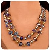 Wiwpar Layered Faux Faceted Pearl Bead Statement Necklace Crystal Wrap Strand Collar Bib Choker Necklace and Earrings Set for Women