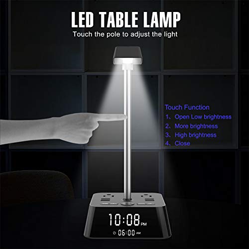 KDrive Headphone Stand with 4 USB Charging Port, 2 AC Outlet, LED Desk Lamp Lighting, HD Clock Display - Universal Sizes, Gaming Headset Hanger Organizer