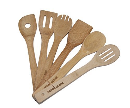 Kitchen Cooking Utensils Bamboo Spoon And Spatula 6 Set - By Depot Globe