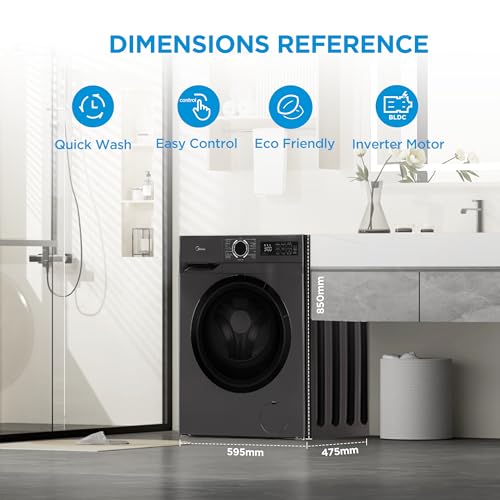 Midea 7Kg Front Load Washing Machine,1200 RPM, Power Mix with Drum Clean, 15 Programs, BLDC Inverter Motor, Titanium, MF110W70B/T-GCC