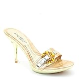 Brieten Women Rhinestone Open Toe Stiletto Dress Slide Sandals