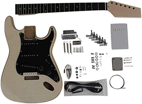 DIY Guitar Kit ST40 Ash Body Flamed Veneer Chrome Fittings Non Soldering (Chrome fitting)
