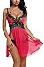 Avidlove Women V Neck Babydoll Strap Lingerie Lace Chemise Teddy Outfits (XXL, Rose Red)