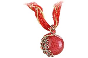 Windoson Deals Womens Bohemian Jewelry Rhinestone Gem Pendant Collar Statement Necklaces (Red)