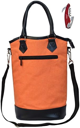 Vina 2 Bottle Wine Tote Bag - Thermal Insulated Champagne Purse Cooler Carrier with Strong Handle and Shoulder Strap, Great for Travel and Restaurants, Picnics, Orange