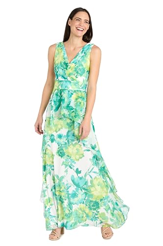 R&M Richards Women's Chiffon Floral Printed Halter Dress W/High Low Ruffle Skir…