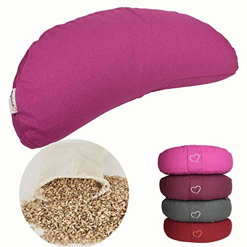 Maylow Yoga with Heart Yoga Cushion Shivaya Half Moon Cover Washable Inner Cushion Filled with Organic Spelt Husks - magenta