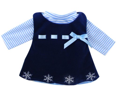 15 Inch Doll Clothing Outfit 2 Pc. Set of Navy Snowflake Dress & Blue Striped Shirt by Sophia's. Fits 15 Inch American Bitty Baby Girl Dolls & More! Baby Doll Clothes Navy Dress/Blue Striped Shirt | Gift Bag Included