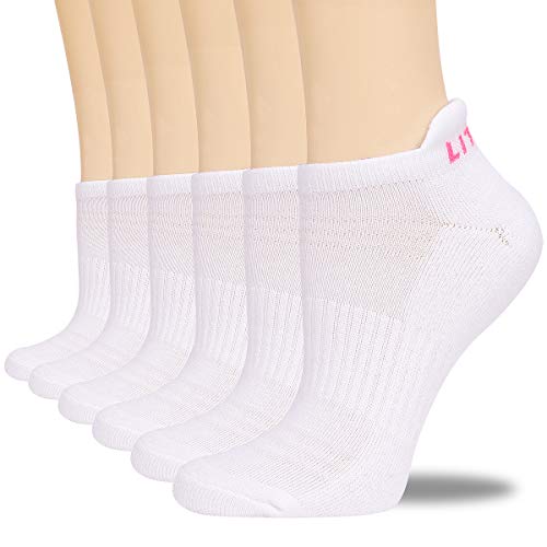 LITERRA Womens Ankle Socks Low Cut Athletic Sports Running Cushioned Tab Socks 6 Pack