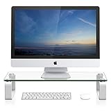 FITUEYES Tempered Glass Computer Monitor Riser TV Shelf Riser/Stand 4.7'' High 23.6'' Save Space Desktop Stand for Xbox One/component/flat Screen TV-White DT106004GW