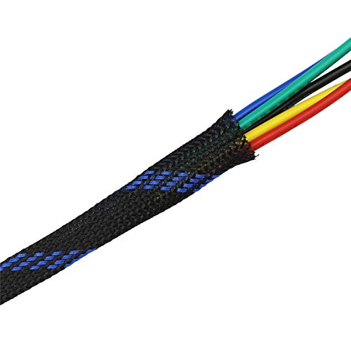 30ft PET Expandable Sleeving Flexo Wire Cable Sleeve (2/5", Steel Blue&Black)