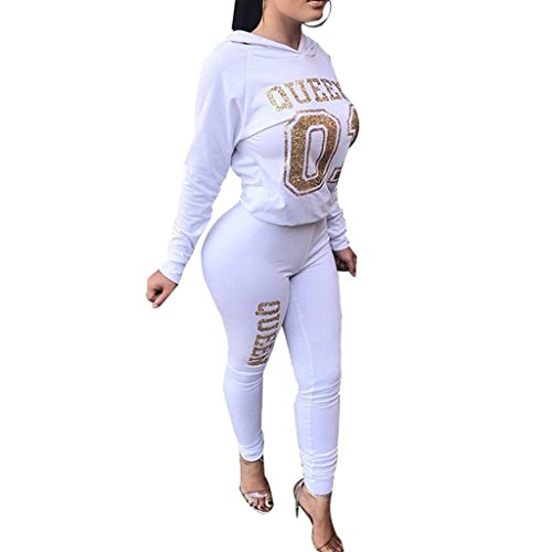 Aro Lora Women's 2 Pieces Outfit Letter Print Long Sleeve Hoodies + Long Bodycon Pant Sweatsuits Tracksuits Jumpsuits Small White