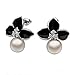 Arlumi 10mm Synthetic Cream Pearl Pave Zircon Rhinestone Crystal Black Flower Stud Earrings