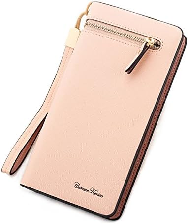 iLapland Womens Bifold Wallet with Wrist Strap Classic Synthetic Leather Long Wallet Card Holder Purse Handbag for Smartphones (Pink)