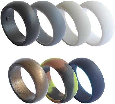 Silicone Wedding Ring for Men by RYNX 7 Pack - Premium Rubber Band Quality Medical Grade - Set of 7 Wedding Rings - White Grey Camo Blue Metallic Brown - Size 12