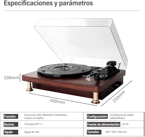 Tocadiscos Totalmente Automático con Transmisión por Correa, Velocidades de 33/45 RPM,Bluetooth Toca Discos de Vinyl, con Altavoces Estéreo Audio Technica 3 Velocidades de Reproducción Vinilos(Negro)