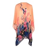 TrendsBlue Elegant Chiffon Floral Sheer Kimono Wrap Cardigan Beach Cover Up, Orange