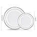 BloominGoods​ ​5​0 Silver Rimmed Plastic Plates ​| Disposable White Heavy Duty​ Plates | 25 Dinner​, ​25 Dessert/Appetizer Plates​ ​| Premium Combo Disposable Dinnerware Set
