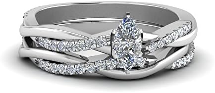 Silvergemking 14K White Gold PL Infinity Twist Wedding Ring Set with 0.99 Ct Marquise Shaped CZ Diamond