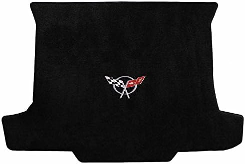 C5 Corvette Convertible Classic Loop Black Trunk Mat - Silver Crossed Flags Logo