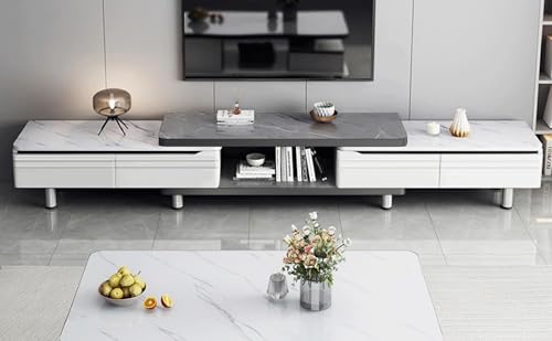 Vabches Mueble para TV de 2 Niveles para Televisores de hasta 75 Pulgadas Centro de Entretenimiento para TV Mueble con cajones Repisas Laterales Ajustables Resistente (Modelo Mejorado 220 cm)