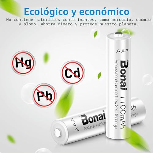 BONAI Rechargeable Ni-MH Battery Charger with 4 Pieces 2800mAh AA and 4 Pieces 1100mAh AAA Ni-MH Rechargeable Batteries with USB Port