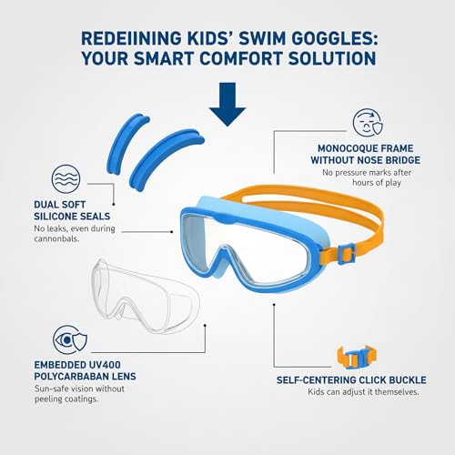 Seaflar 2Pcs Large Frame Kids Swimming Goggles, Clear Vision Anti-fog, UV Protection, Quick Fit, Silicone Ring, Unisex Goggles for Children and Teens Ages 3 to 14