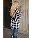 Mansy Women's Casual 2/3 Sleeve V-Neck Plaid shirts Pullover Top Black Medium