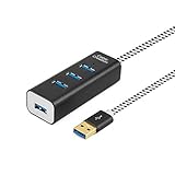 CableCreation 4-Port USB 3.0 Data Hub with 4.8 FT Extension Long Cable for MacBook, PC, Laptop, USB Flash Drives, Aluminum Black