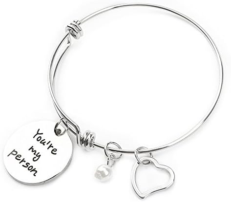 Haoze Stainless Steel Charm Bracelet Expanable Bangle Gift For Women Girl in Various Occasions (You are my person)